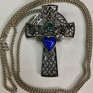 Large Silver Tone Crucifix Cross Necklace